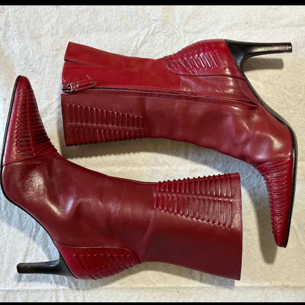 Antonio Melani Mid Calf Red Leather Boots - size 8.5M